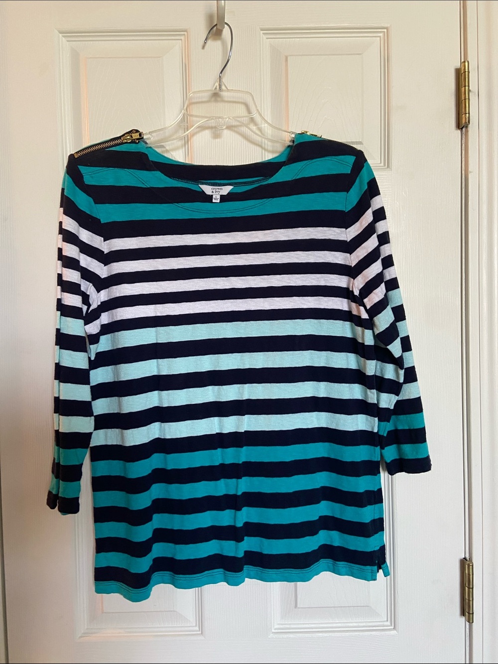 Striped Tee with Teal, Navy & White Bands